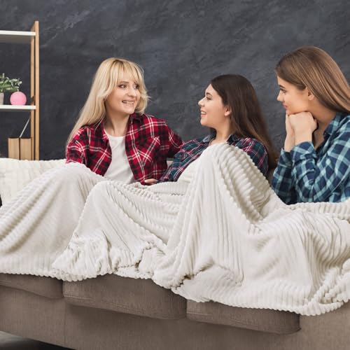 Buryeah 12 Pcs Flannel Throw Blanket Bulk 50 x 60 in Sleepover Blanket Outdoor Wedding Throw Lightweight, Oeko-tex Standard 100 Certified for Sofa Homeless Gifts (Cream White) - color: Cream White