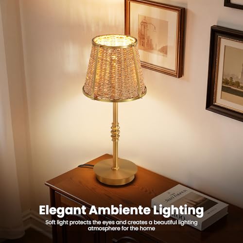 Bedside Table Lamp for Bedroom: Rattan Desk Lamp with Dimming Knob & AC Outlet, 18'' Vintage Nightstand Lamp with 70.8'' Power Cord for Living Room Dorm Office Kids Room Ambient Lighting(E26, No Bulb) - size: Corded Electric