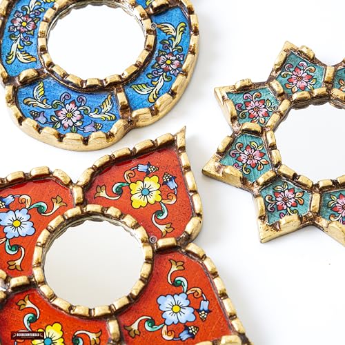 Handmade Small Accent Wall Mirrors Set of 3 | Peruvian Decorative Mirrors for Boho, Vintage & Bathroom Wall Decor