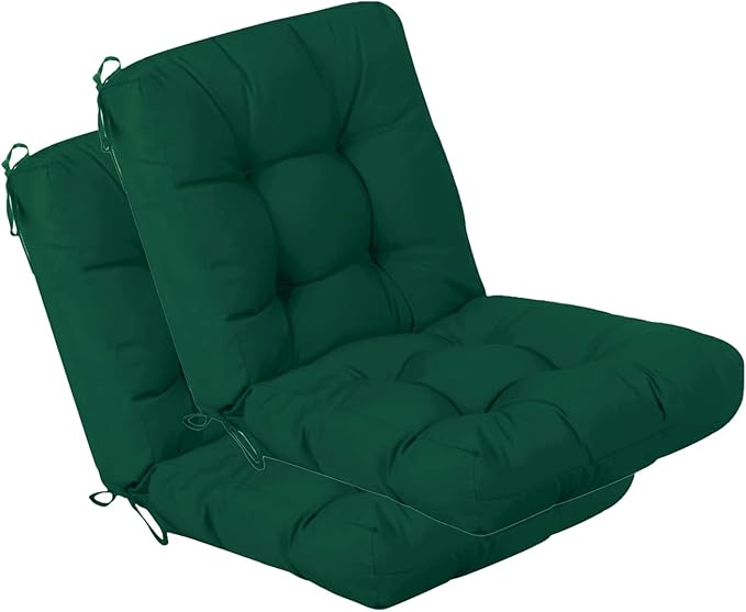 QILLOWAY Outdoor Seat/Back Chair Cushion Tufted Pillow, Spring/Summer Seasonal Replacement Cushions - Set of 2 (Mallard/Forest Green)