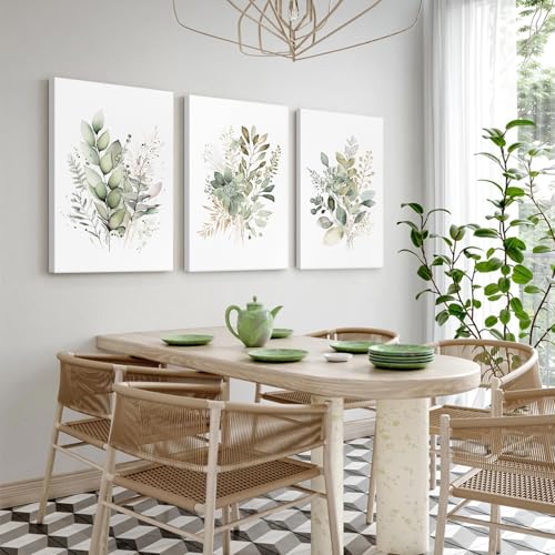 Watercolor Botanical Wall Art Set of 3 Boho Floral Canvas Wall Decor Prints Sage Green Wildflower Wall Art Modern Flower Pictures Botanical Painting for Bedroom Bathroom 12x16 Inch Wrapped Canvas - color: Watercolor Botanical Prints, size: 12x16 Inch Wrap