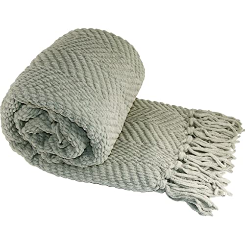 Home Soft Things Silver Throw Blanket Knitted Tweed Throw 50'' x 60'', Silver, Super Soft Cozy Warm Comfortable Breathable Throw for Living Room Chair Couch Bed Sofa Bedroom Home Décor - color: Silver Green, size: 50 in x 60 in