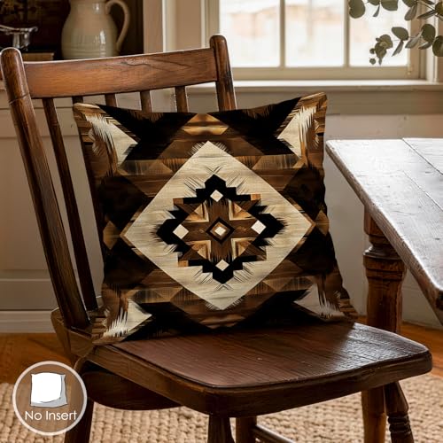OBSEDE Rustic Aztec Wood Decorative Throw Pillow Covers 18x18 Set of 4 Faux Linen Cushion Cases Single-Sided Print Faux Wood Geometric Accent Pillows for Couch Sofa - color: Rustic Aztec Wood