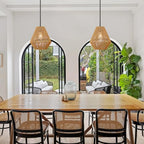 LynPon 12“ Boho Rattan Pendant Light with Rod Hanging, Black Boho Light Fixture with Hanging Lamp Shade, Farmhouse Coastal Wicker Pendant Light for Kitchen Dining Room Bedroom Hallway Foyer Bathroom - color: 12" Black and Natural