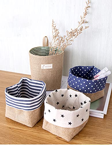 perfsign 4 Pack Hanging Basket for Door,Small Wall Basket Decor,Jute Hanging Wall Storage,Wall Baskets for Plants,Boho Camper Decor Storage for Key, Sunglasses, Wallet on Door,with Mounting Hook