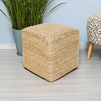 REDEARTH · Cube Pouf Foot Stool Ottoman - Jute Braided Pouffe Poof Accent Sitting Footrest for The Living Room, Bedroom, Nursery, Patio, Lounge & Other Rooms in The Home (14.5”X14.5”X16”; Natural)