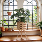 Boho Rattan Plant Stand Set of 2 – Handwoven Tall Elevated Wicker Plant Baskets for Indoor Plants, Mid-Century Modern Wooden Planter Holder with Tripod Legs, Farmhouse Home Decor - size: 2 pieces（S+M）