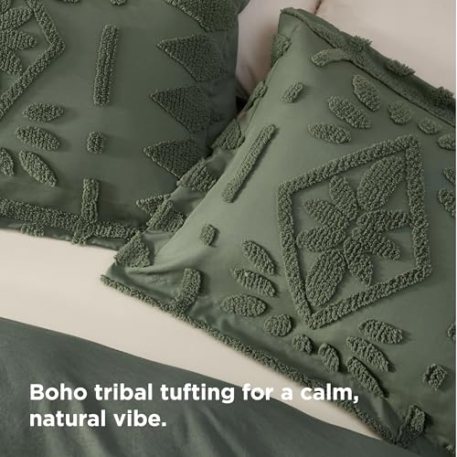 Bedsure Boho Duvet Cover Queen Size, Soft & Comfortable Elegant Design Boho Bedding for Decoration, Machine Washable Comforter Cover for All Seasons,Includes 1 Duvet Cover & 2 Pillow Shams,Olive Green - color: 05 - Olive Green (No Comforter), size: Queen