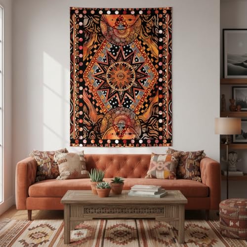 Fowocu Orange Sun and Moon Tapestry Wall Hanging, Indie Hippie Mandala Cool Wall Tapestries, Aesthetic Tapestry for Bedroom Living Room Dorm (Orange, 30'' × 40'') - color: Orange, size: 40"L x 30"W