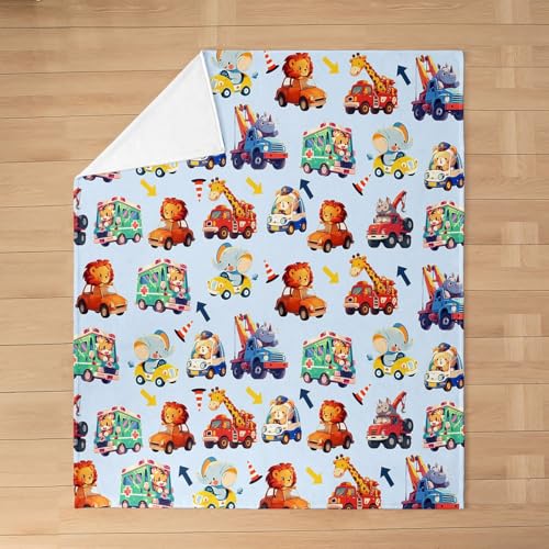 Truck Excavator Drivers Bed Blanket Kids Girls Under Construction Cars Flannel Blanket Soft Cozy Lightweight Police Car Fire Truck Plush Fleece Blankets Gifts for Couch Bed Office Sofa(40x50 Inches) - color: Blue, size: 40"×50"