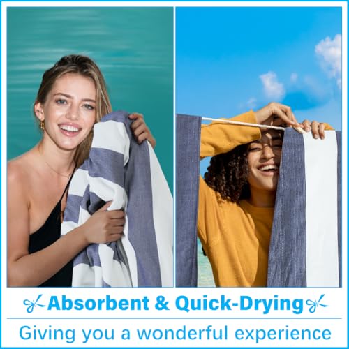 Vikumond Oversized Turkish Beach Towel Blanket XXL Cotton Sandproof Towels Boho Woven Extra Large Big Sand Free Giant Throw Blankets Huge Quilt XL Picnic Camping Necessities Cloud for Adult Gifts - color: Z Udarkblue Vertical Stripe, size: Xxxl(88x82 In,2