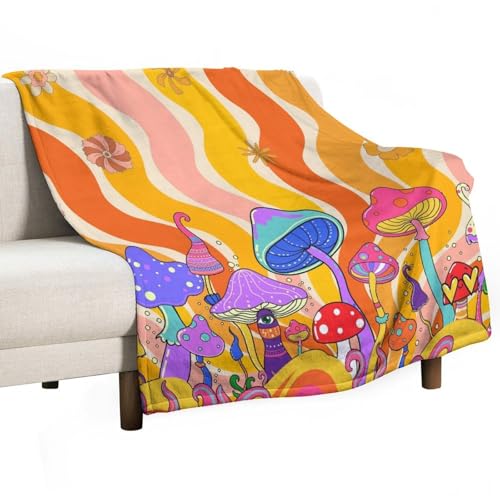 70s Mushroom Flower Blanket,Vintage Rustic Fantasy Hippie Sun Boho Groovy Abstract Blanket for Couch Sofa Bed Decorative Gifts 30x40 - color: Blanket-23, size: 30"x40"