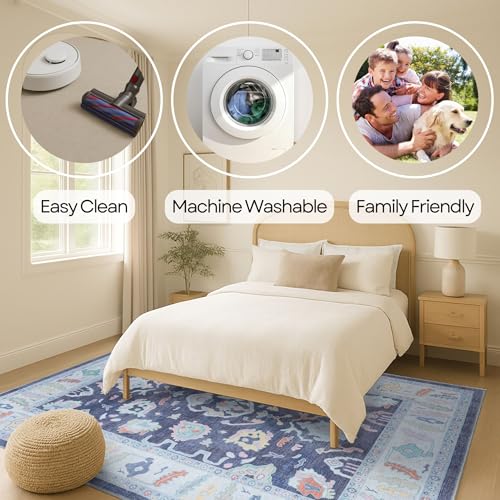 Fame Rugs Modern Oushak Rug 2x3, Vintage Turkish Navy Blue Oriental Antique Inspired Area Rugs, Washable Foldable Luxury Living Room Bedroom (388NB, 2' x 3') - color: 388nb, size: 2' x 3' (Doormat)