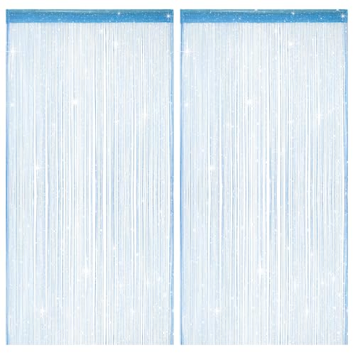 2 Pack 39 x 79 Inch String Curtains for Doorway, Home Decor Sequin Glitter String Curtain Boho Doors Tassel for Windows, Closet, Living Room, Bedroom, Hallway, Party (Blue) - color: Blue