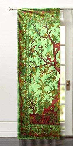 Tree of Life Indian Mandala Curtain Wall Hanging Balcony Wall Drapes 82 x 26 Inch Mandala Window Curtains Wall Panels Boho Decor Tapestry Hippie Psychedelic Window Treatment for Bed Room - color: Green, size: 52"W x 82"L (Pack of 1)