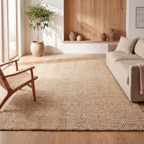 JONATHAN Y Espina Hand Woven Herringbone Chunky Jute Ivory Indoor Area Rug, 4x6, Bohemian, Cottage, Easy-Cleaning for Living Room, Bedroom, Kitchen, Pet Friendly, Non-Shedding (NFR101B-4) - color: Ivory, size: 4' x 6' (Rectangular)