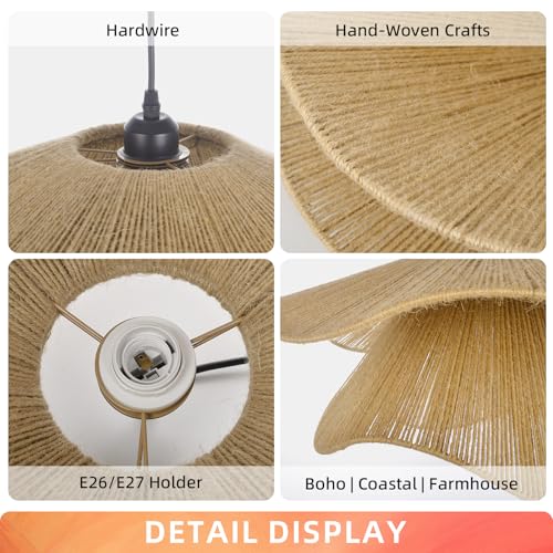 Arturesthome Pendant Light for Foyer Hallway Woven Pendant Lighting,Coastal Rope Lamp Shade Creative Ceiling Hanging Light for Dining Table Room - size: 23.6"*11"