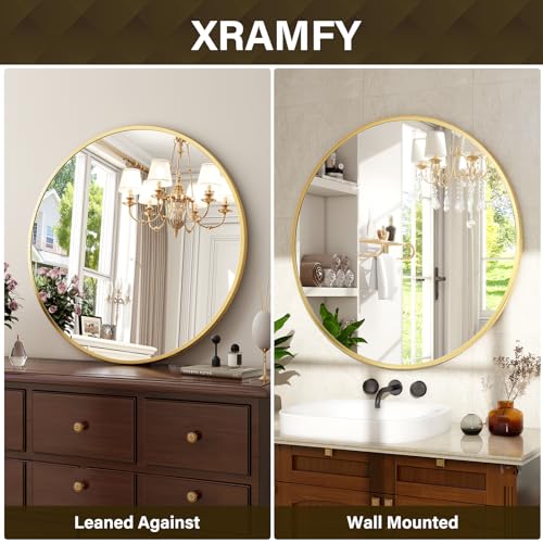 XRAMFY 20 Inch Round Mirror - Circle Mirrors for Bathroom, Entryway and Living Room Wall Decor, Modern Hanging Vanity Mirror, Matte Gold Circle Decorative Wall Mirror - color: Round-gold, size: 21"L x 21"W