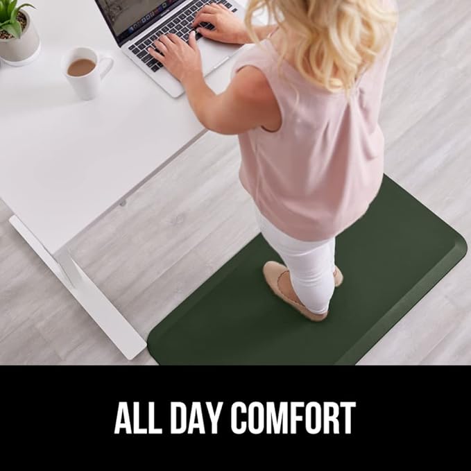 GORILLA GRIP Comfortable Cushioned Kitchen Mats for Floor, Waterproof and Stain Resistant Soft Top, 3/4 Inch Thick Ergonomic Standing Desk Anti Fatigue Mat, Foam Supports Feet, 17x24, Hunter Green