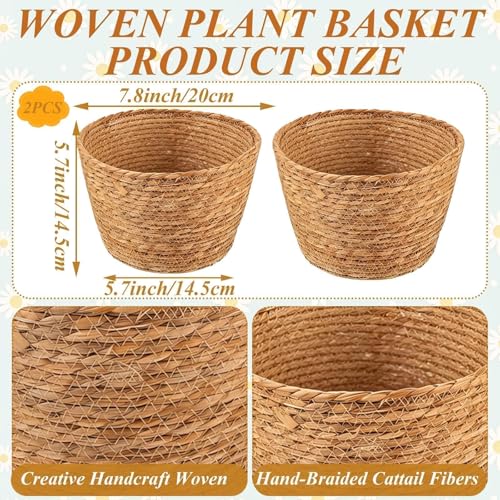 2PCS Seagrass Plant Basket for Indoor and Outdoor,Wicker Large Planter Basket for 6 inch Pot,Rattan Plant Pot Covers for Potted Plants,Woven Storage Baskets for Rustic Boho Farmhouse Decor