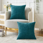 MIULEE Pack of 2 Dark Teal Throw Pillow Covers 16x16 Inch Soft Chenille Pillow Covers for Sofa Living Room Couch Solid Dyed Cases - color: Dark Teal, size: 16" x 16" (Pack of 2)