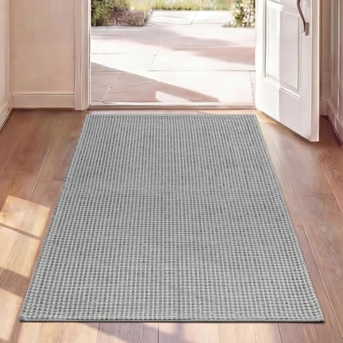 2x4 Entryway Runner Rug, Washable Runners for Kitchen, Non Slip Woven Entrance Door Mat, Stain Resistant Rugs for Hallway Living Room Bedroom Laundry Room (2'x4', Grey) - color: Grey, size: 2' x 4'