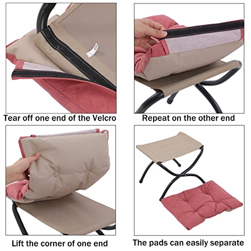 15" Foldable Foot Stool Ottoman with Metal Frame - Washable Red Upholstered Indoor/Outdoor Footrest for Living Room, Bedroom, Patio - Space-Saving Compact Design - color: Red