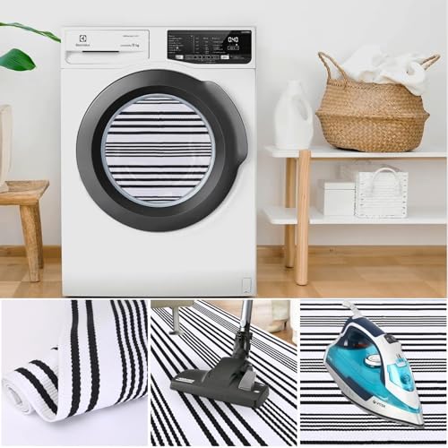 Black and White Striped Rugs, 28”x 43” Outdoor Indoor Front Porch Door Mats Cotton Hand-Woven Layered Area Rug Doormat for Entryway Patio Entryway Laundry Bedroom Living Room