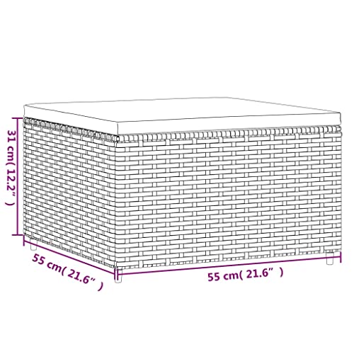 Gray Patio Footrest, Modern Outdoor Ottoman for Garden, Square Poly Rattan Woven Finish, Adjustable Feet, Weather-Resistant, 21.7 in. Wide Lounge Pouf