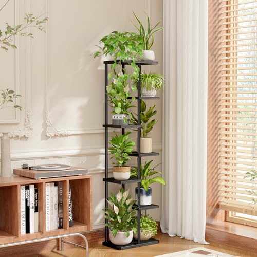 Bamworld Tall Plant Stand Indoor, Corner 7 Tier Metal Plant Shelf for Multiple Plants, Tiered Flower Pot Stands for Patio Garden Balcony Living Room Bedroom, Black - color: Black, size: 7 Tier