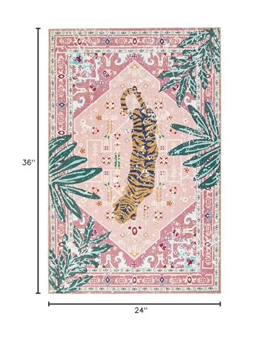 Hippie Rugs, 2x3 Faux Wool Tropical Pink Boho Throw Rugs for Bathroom Kitchen Small Indoor Entryway Rug Modern Vintage Distressed Indian Accent Floor Mat Non-Slip Washable - color: Pink, size: 2' x 3'