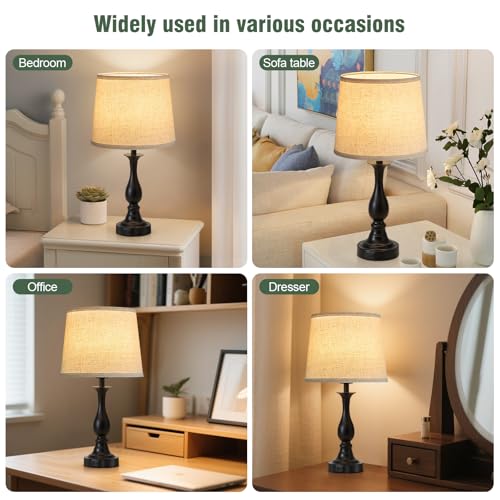 Bedside Table Lamp Touch Control Bedroom Lamps with USB A + C Charging Port 3 Way Dimmable Touch Lamps for Nightstand Living Room Bedroom Dorm Home Office Reading, Set of 2 (Beige Shade & Black Base) - color: Beige Shade & Black Base