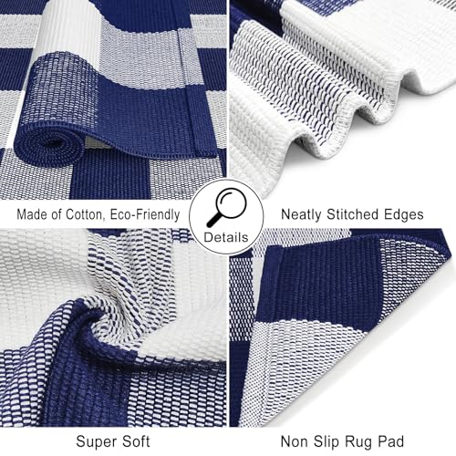 Buffalo Plaid Outdoor Rug 2.3 x 3.6 Ft Navy and White Checkered Rug Cotton Buffalo Plaid Rug Front Door Mat for Front Porch Farmhouse Entryway - color: Navy and White, size: 2.3‘×3.6’