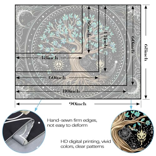 Lunerfex Tree of Life Tapastry Butterfly Moon Tapastry Flower Tree Tapestries Mandala Wall Hanging for Bedroom and Living Room Decor 36×48 Inches - color: Dark Green, size: 48"L x 36"W