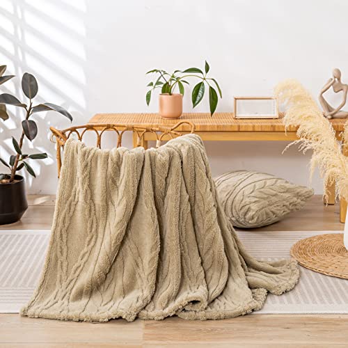 YUSOKI Sherpa Twin XL Blanket-3D Stylish Design Super Soft Fuzzy Cozy Warm Blanket Thick Plush Fluffy Furry Blankets for Teen Girls Women Couch Bed Sofa Chair Men Boys Gift(Tan,65"x90") - color: Tan-(without Pillows), size: Twin XL (65" x 90")