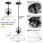 Zlepmlla Glass Pendant Light，Black Pendant Light Fixtures with Seeded Glass Shade, Adjustable Height Hanging Lights for Hallway, Kitchen Island, Dinning Room（Bulb not Included） - color: Black
