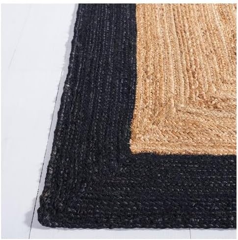 SAFAVIEH Natural Fiber Collection Area Rug - 6' Square, Natural & Black, Handmade Flat Weave Boho Farmhouse Rustic Border Jute, Ideal for High Traffic Areas in Living Room, Bedroom (NFB852Z)