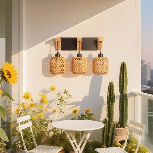 3-Pack Boho Rattan Lamp Shades - Handwoven Wicker for Chandelier, Pendant, Table & Floor Lamps, Wall Sconce - Farmhouse Vintage Home Decor