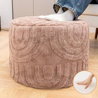 Round Plush Ottoman Pouf Stuffed– Fluffy Ottoman Foot Rest with Modern Foam Filler 20" x 14" Cozy Floor Pouf for Living Room & Bedroom - color: Coffee