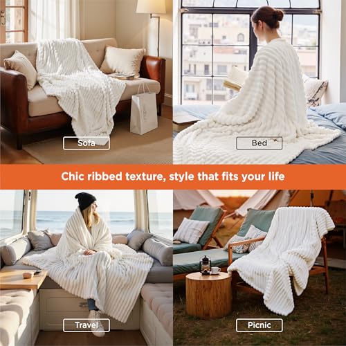 Bedsure GentleSoft White Throw Blanket for Couch - Birthday Gifts for Women Mom Her Girls, Cozy Fleece Blanket for Sofa Bed, Living Room Home Bedroom Decor Dorm Essentials, Off White, 50x60 Inches - color: Off White, size: Throw