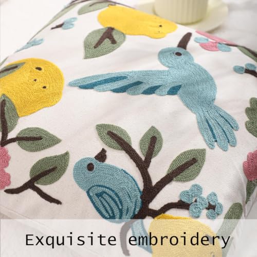 Lemon Pillow Covers 18x18 Pack of 2 Blue Birds with Green Leaves Embroidered Throw Pillow Covers Floral Pillowcases Boho Pillow Cushion Cases Flower Pillow Case Summer Decor - color: Birds&lemons