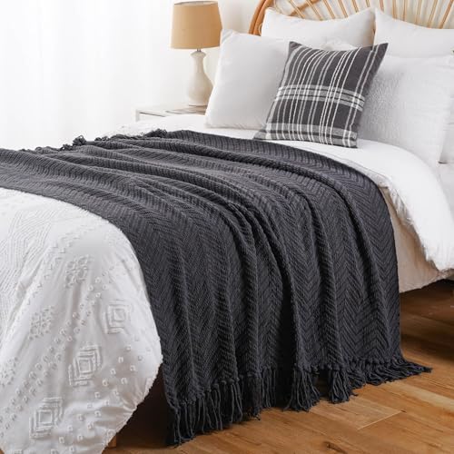 BATTILO HOME Dark Grey Throw Blanket for Couch, Knit Charcoal Throw Blanket Versatile for Chair, 60 x 80 Inch - Super Soft Warm Grey Blanket with Tassels for Bed, Sofa and Living Room - color: Grey, size: 60"x80"
