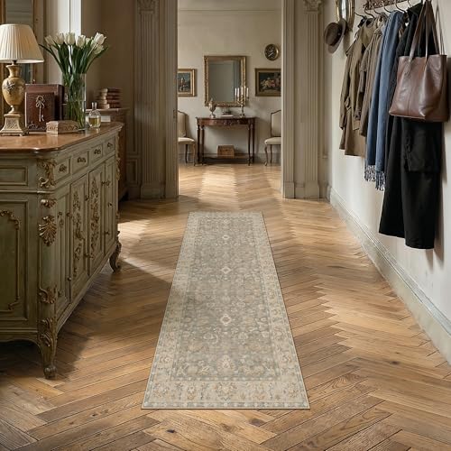HUGEAR 2x6 Washable Vintage Runner Rug Brown Neutral Distressed Low Pile Non Slip Soft Long Area Carpet Indoor Hallway Throw Rug for Entrance Kitchen Bathroom Laundry Living Room - color: Brown, size: 2' x 6' (Runner)