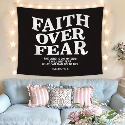 Lacama Black Inspirational Christian Tapestry, Bible Tapestry Decor for Bedroom College Dorm Apartment, College Dorm Decor,Christian Gifts for Women, 50x60 Inches - color: faith over fear
