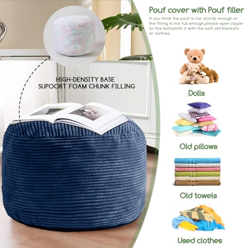 HIGOGOGO Round Stuffed Pouf Ottoman, Corduroy Poufs with Foam Chunk Filling, Furry and Fluffy Pouf Foot Stool Storage Ottoman, 20 X 15 Floor Poufs Foot Rest for Living Room, Bluestone - color: Bluestone, size: 20"D x 20"W x 15"H