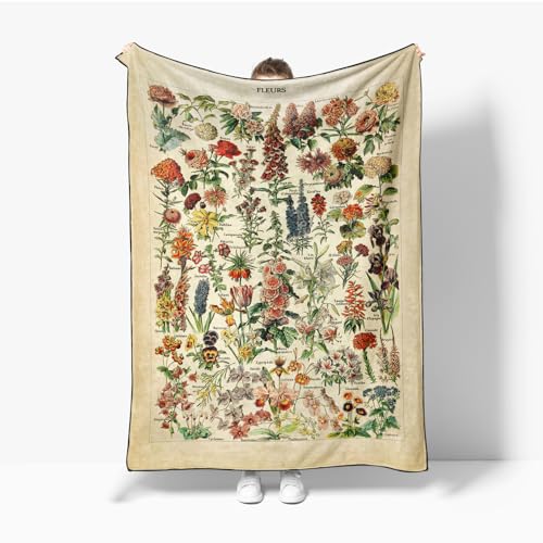 Vintage Flowers Throw Blanket 59”x51” Long Vertical Reference Illustrative Botanical Throws for Bedroom Aesthetic Floral Blankets Botanical Plants Throw Blanket Cute Bedroom Decor - color: Vintage Flowers