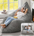 Hobestluk 3 in 1 Bean Bag Chair Giant Bean Bag Chairs for Adults with Chevron Plush Fur Cover Convertible Bean Bag Floor Cushion with Machine Washable Cover for Living Room (Chevron Plush Grey) - color: Lead Grey