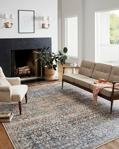 Loloi Chris Loves Julia Jules Collection JUL-06 Denim/Spice 7'-6'' x 9'-6'', .13" Pile Height, Area Rug - color: Denim / Spice, size: 7'6" x 9'6" (Rectangular)