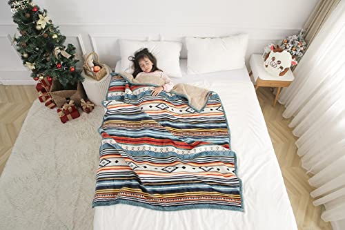 COTTEBED Flannel Sherpa Boho Throw Blankets,All Seasons Lightweight Super Soft Cozy Comfy Fluffy Fuzzy,Fleece Bedding Blanket for Bed Sofa Couch Living Room Camping Travel(Bohemia,50x60) - color: Bohemia, size: Throw(50x60)Sherpa