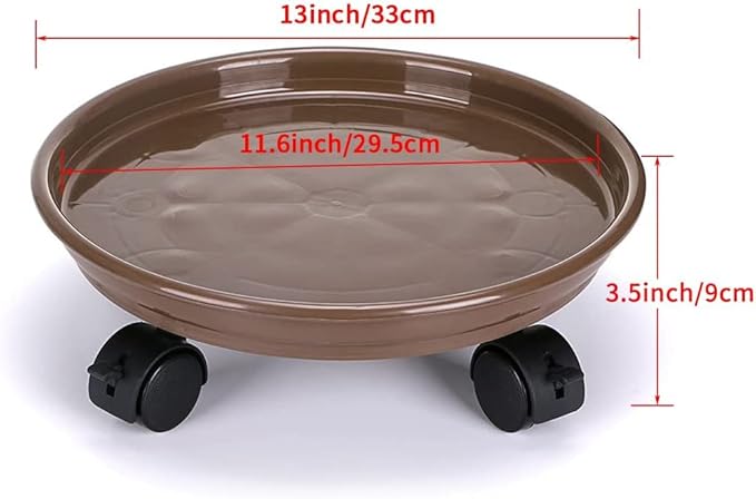 2Pcs Plant Caddy,Planter Pot Mover, Plant Pot Pallet Dolly Caster with Universal Wheels, Round Movable Planter Dolly Trolley Tray Pallet Outdoor Indoor Tree Flower Stand Planter (13 inch+2pcs+brown)